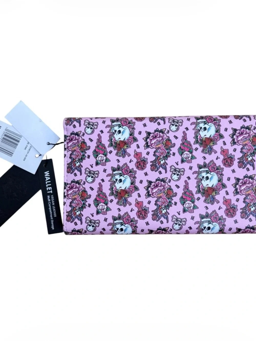 ED HARDY pink floral skull trifold wallet NWT tattoo